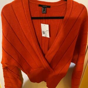 Forever 21 Orange V-Neck Sweater Wrap Style